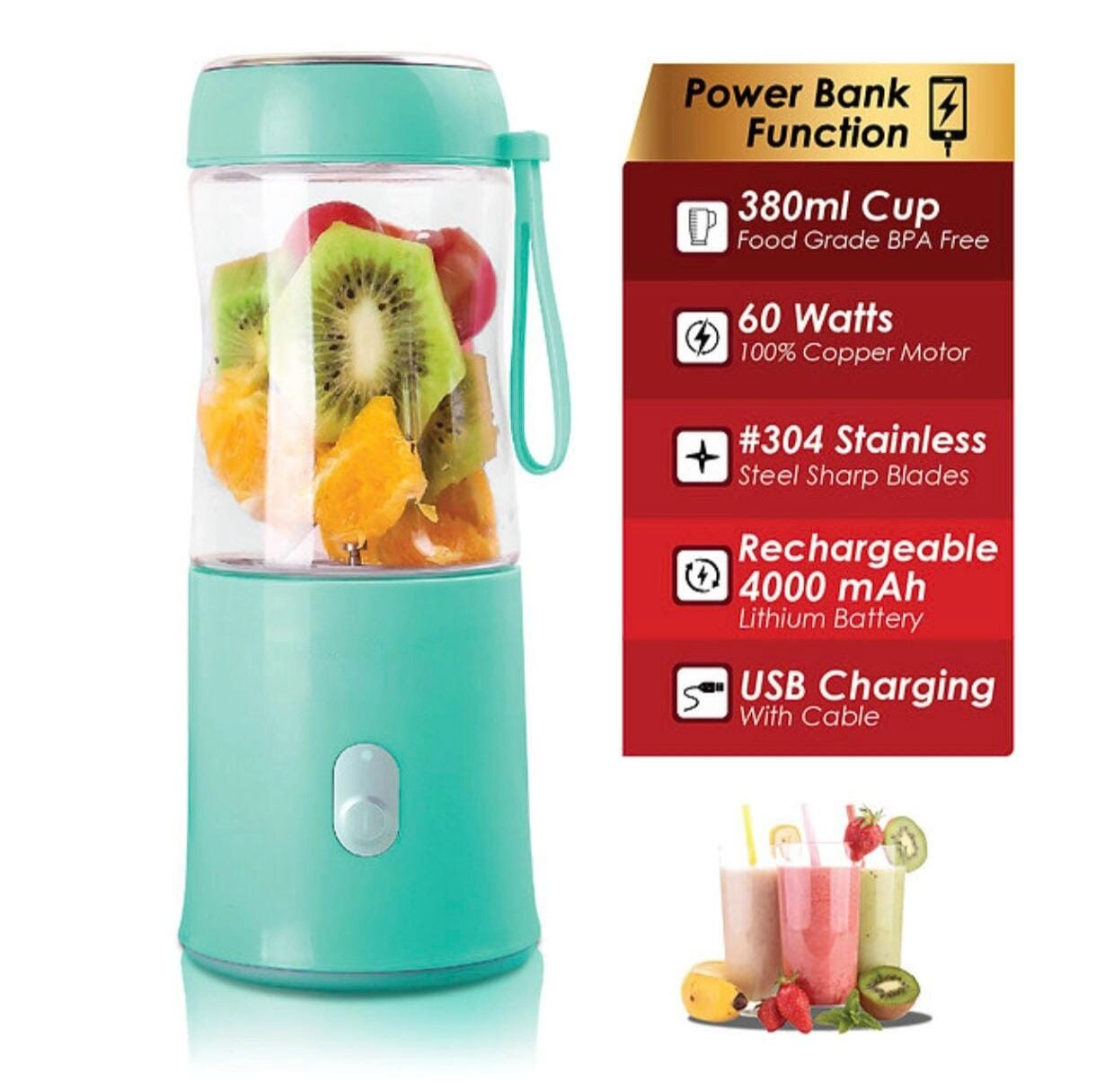 Dealio Food Chopper & Blender - 380ml USB rechargeable