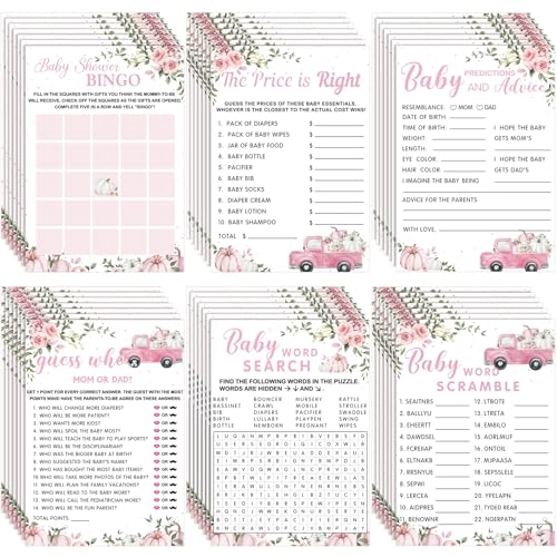 Pink Pumpkin baby shower games - 302 pcs