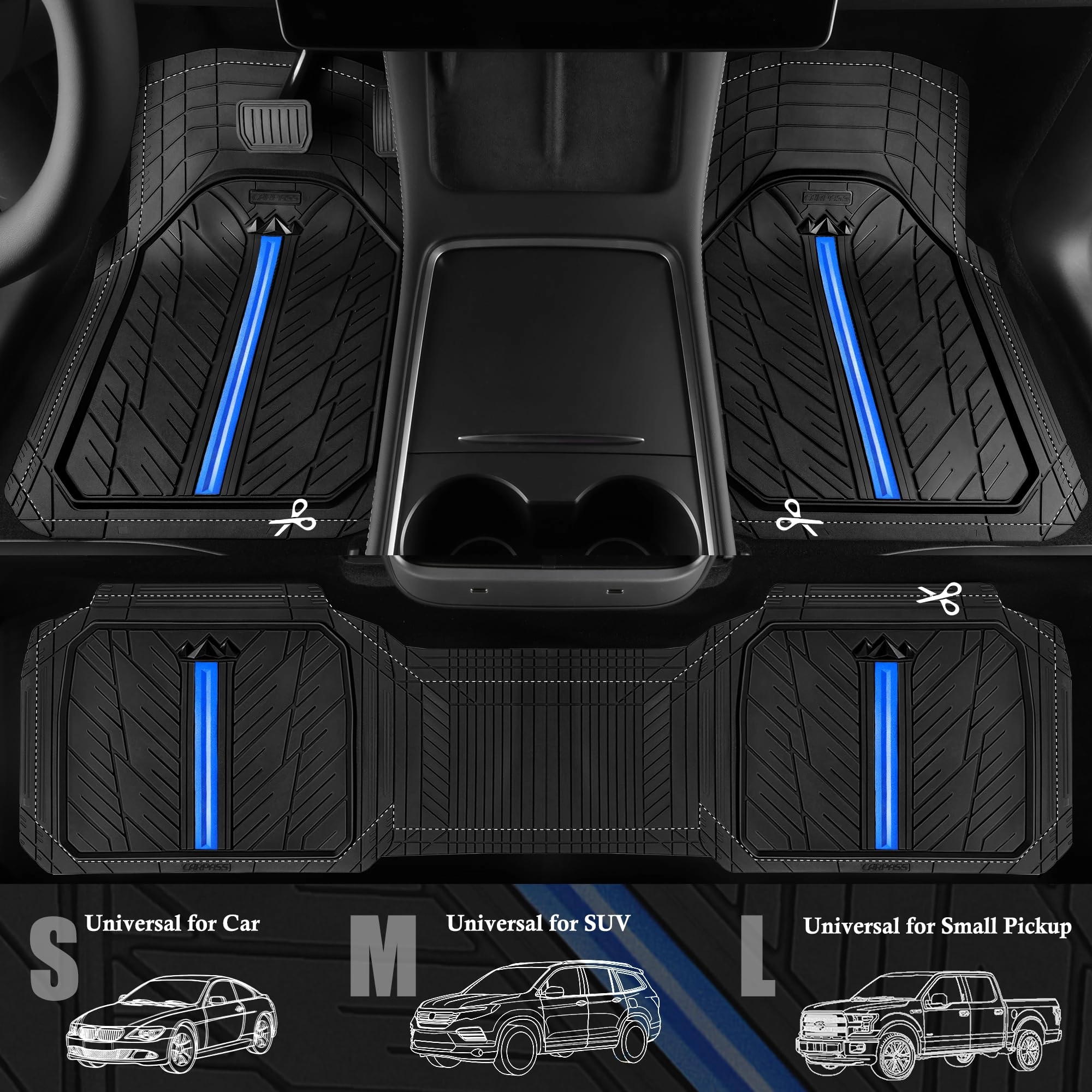 Rubber Floor Mats - All Weather Trim-to-Fit 3-Piece