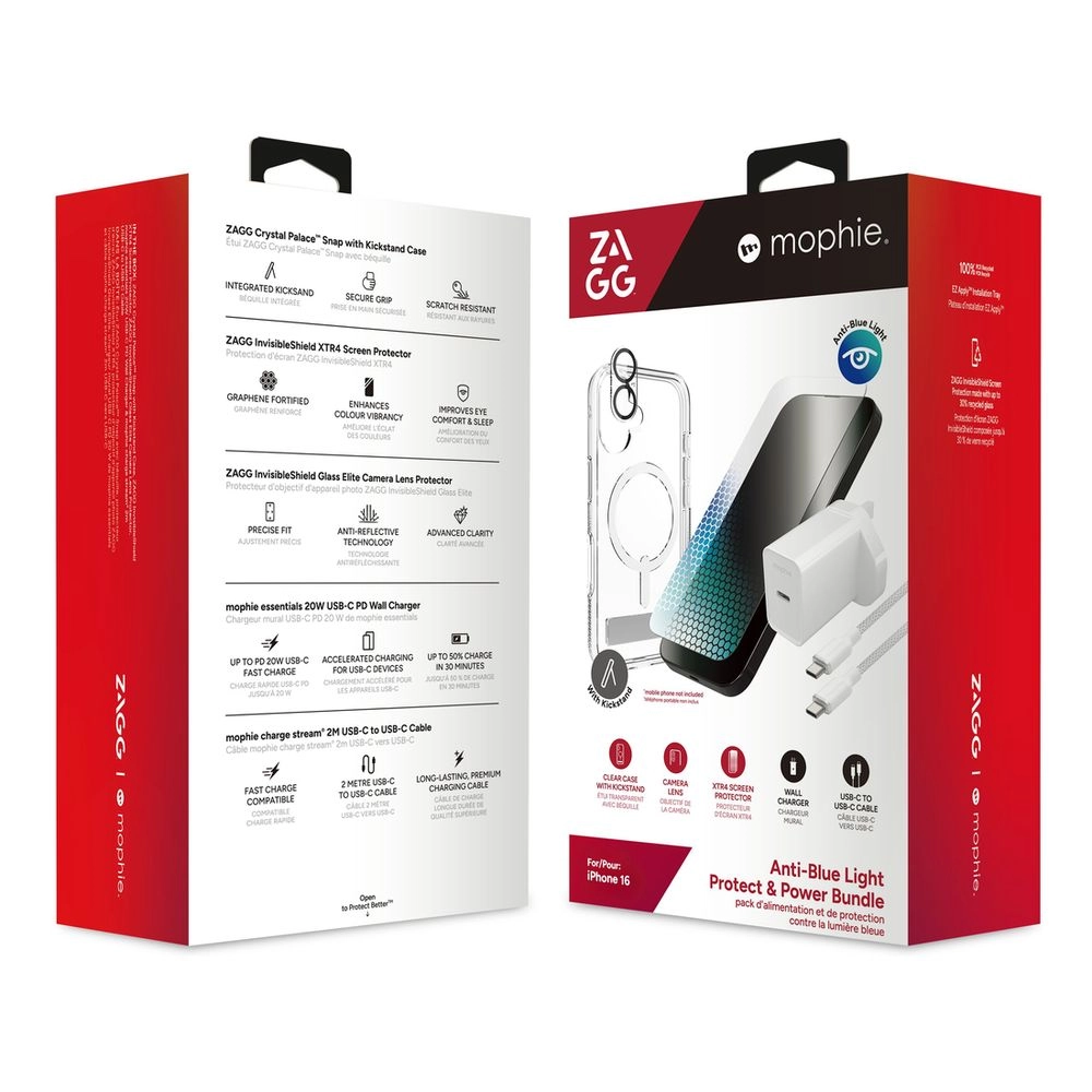 ZAGG Anti Blue Light Screen Protector + Glass Camera Lens Protector for iPhone 16