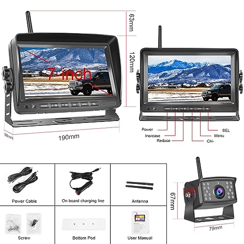 7 Inch TFT LCD Monitor - Wireless + Rear View Camera - Night vision 720P