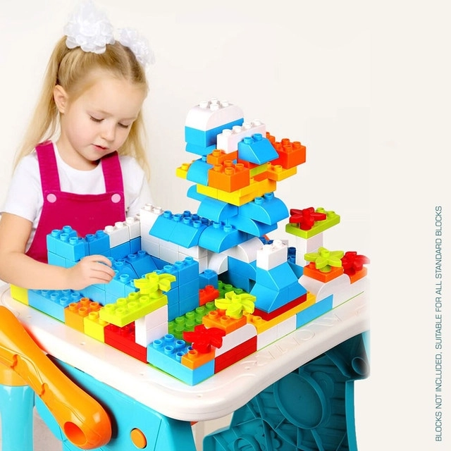 Double Sided 2 - IN - 1 Blocks Table & Magnetic Learning Board Set with Chair - 3+ 43 pieces