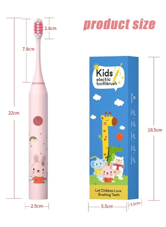 Kids Sonic Electric Toothbrush - USB-C Rechargeable 30s Reminder 4 Brush Heads