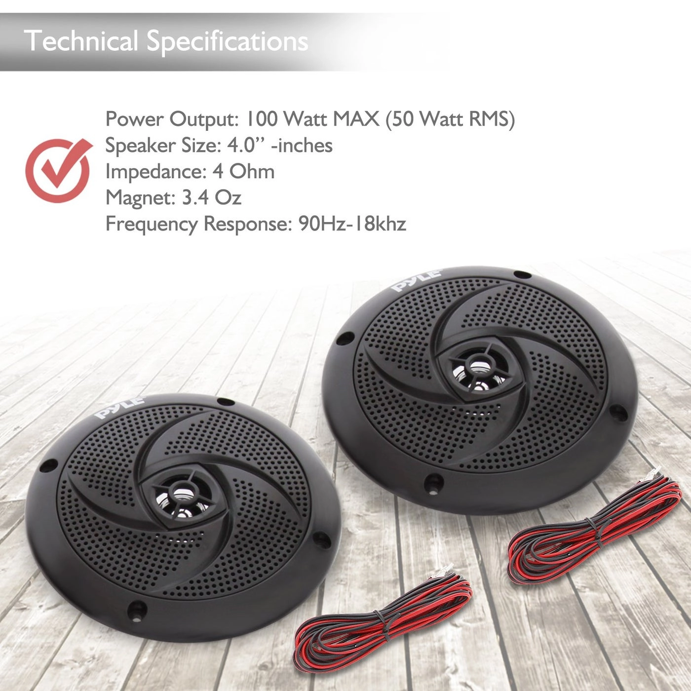 Low-Profile Waterproof Marine Speakers - 4 Inch 100W