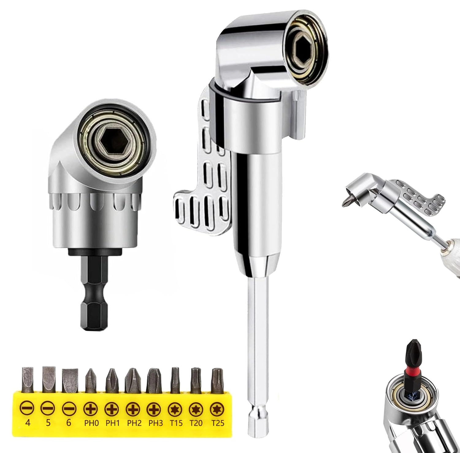 Moonlik 105 Degree Right Angle Drill Adapter - 1/4" Hex Shank 360 degree Rotatable