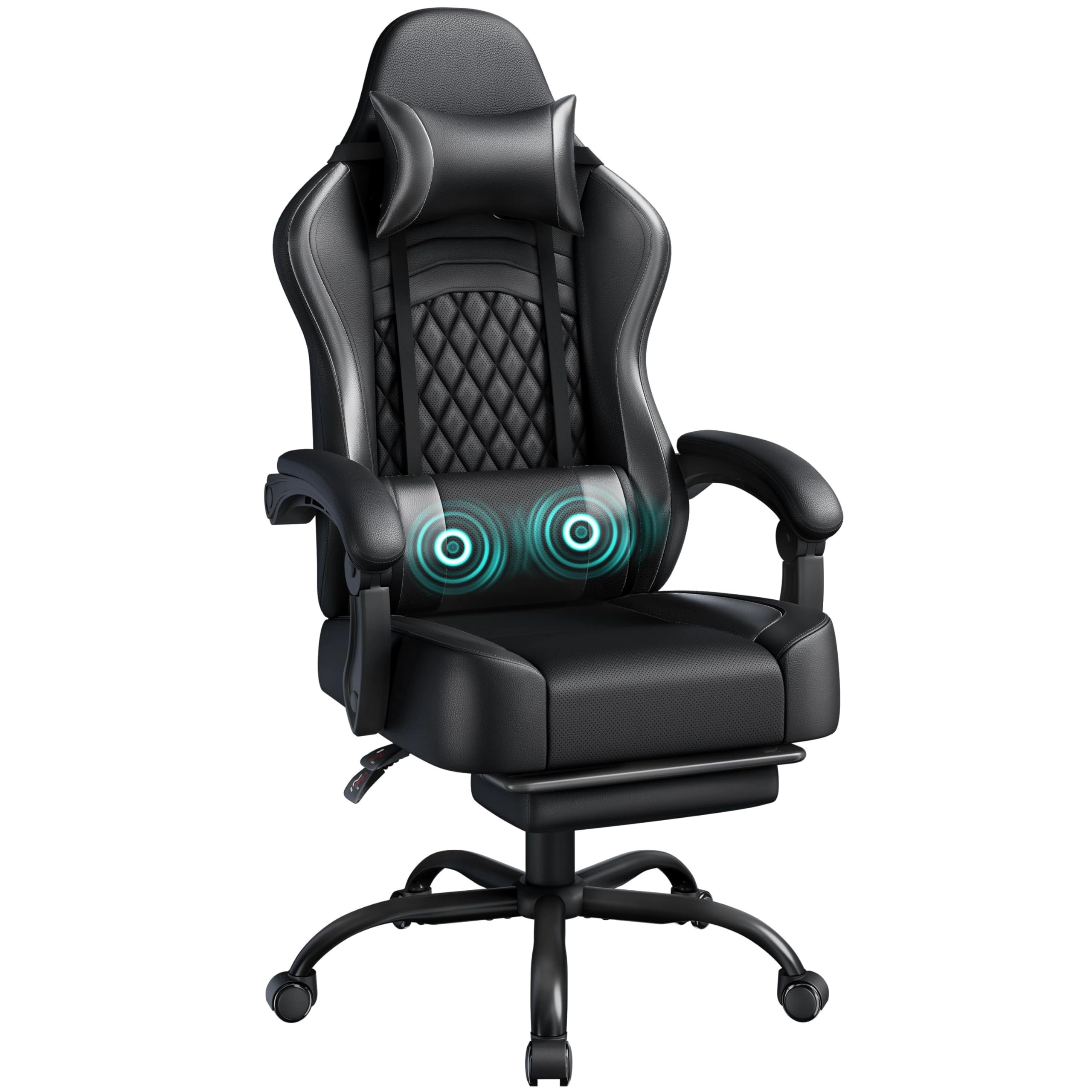 Yaheetech Gaming Chair - Black/Blue Massage Lumbar Pillow