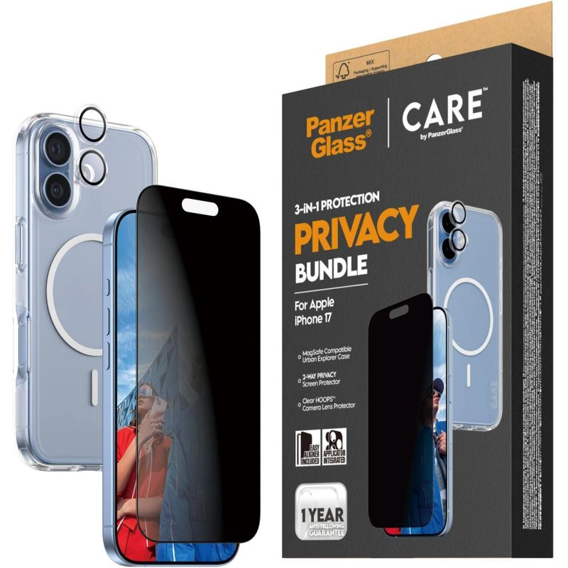 PanzerGlass Hard MagSafe Case + Privacy Screen Protector + Hoops Camera Lens Protector for iPhone 17
