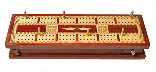2 Track Wooden Cribbage Board - Bloodwood Maple Wood Integrated Storage