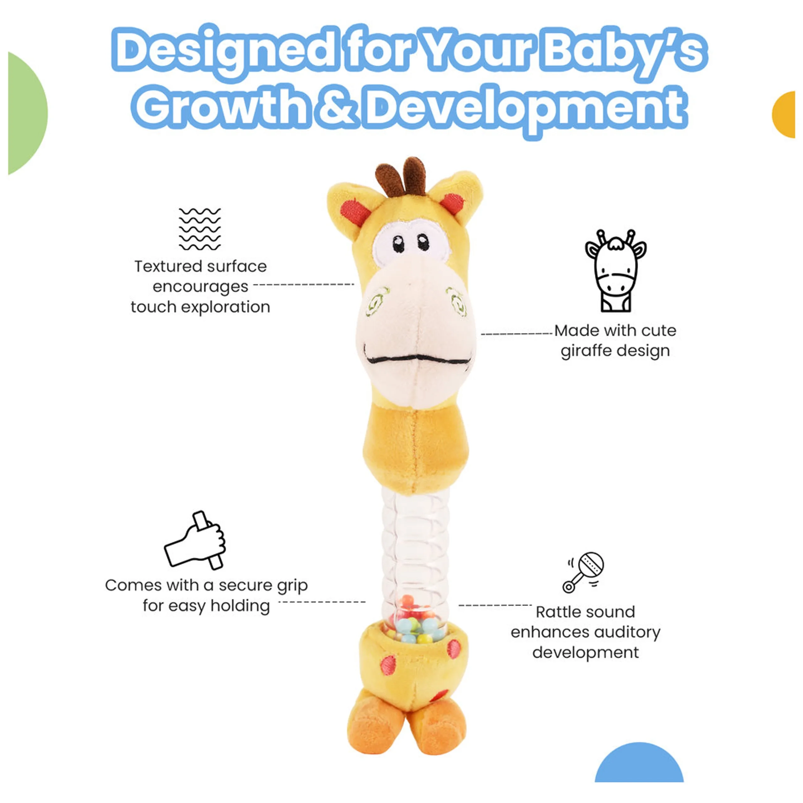 Playtime Giraffe Rattle - Suitable For 0 to 12 Years soft, plush material
