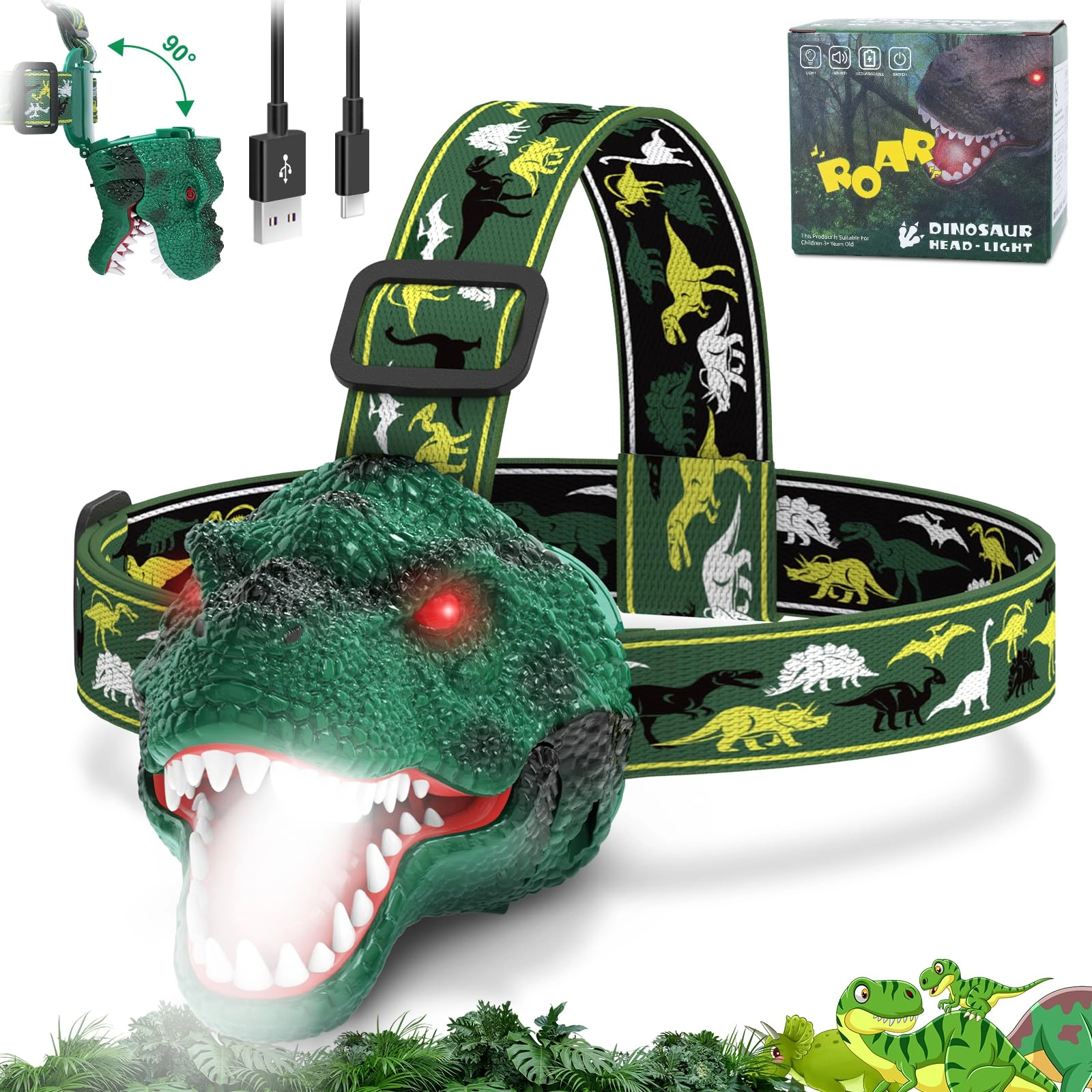 nitigo Dinosaur Headlamp Rechargeable (100lm)