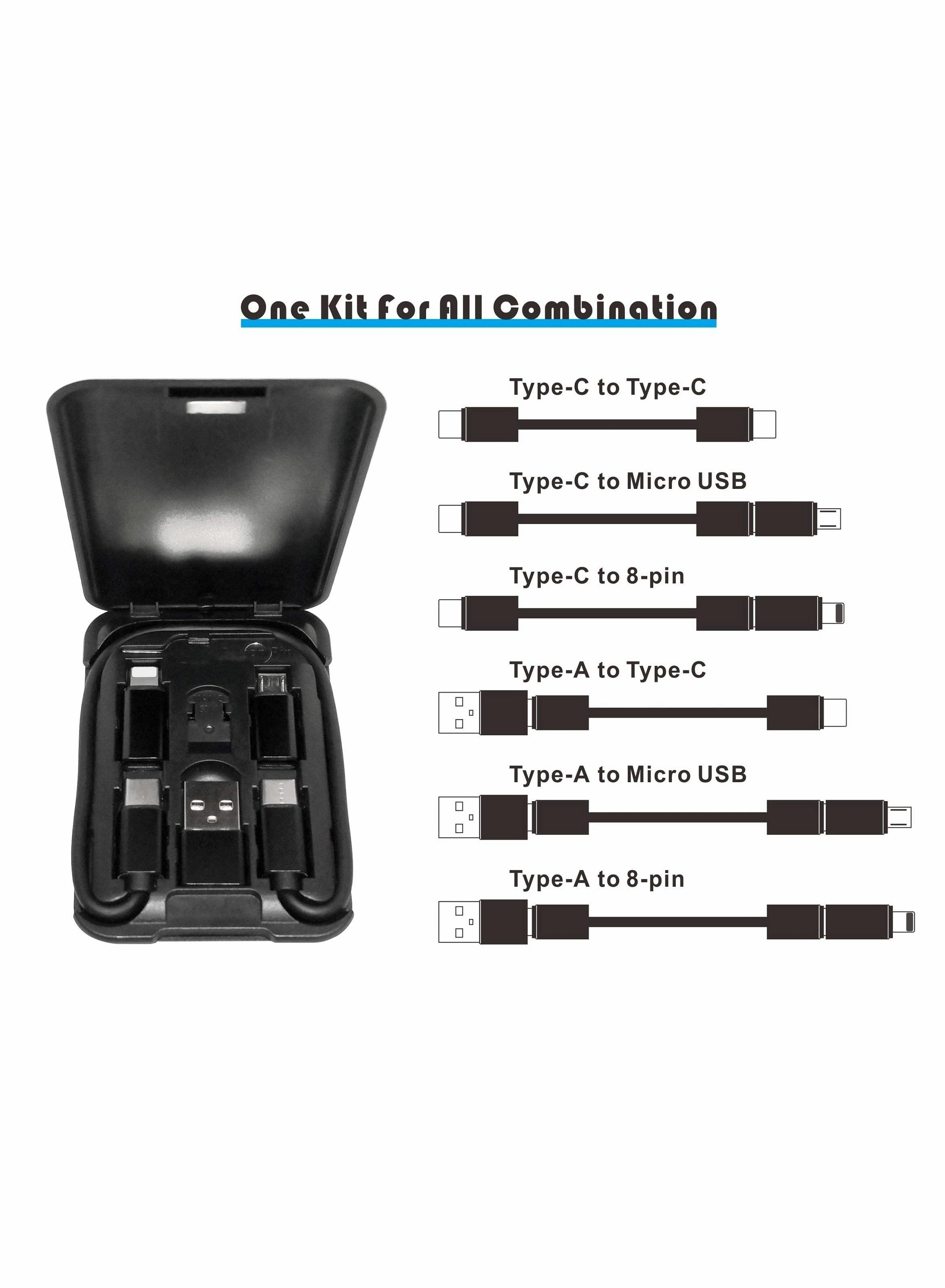 USB Type C Cable - USB-C to USB-A 0.162m + USB C to USB A Adapter + USB C to Light Adapter + USB C to Micro USB Adapter + SIM Card Removal Pin + Protective Carry Case
