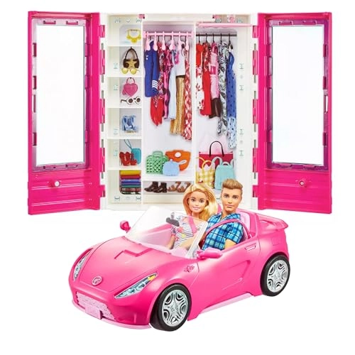 Barbie and Ken doll + Wardrobe + Two-seater convertible car