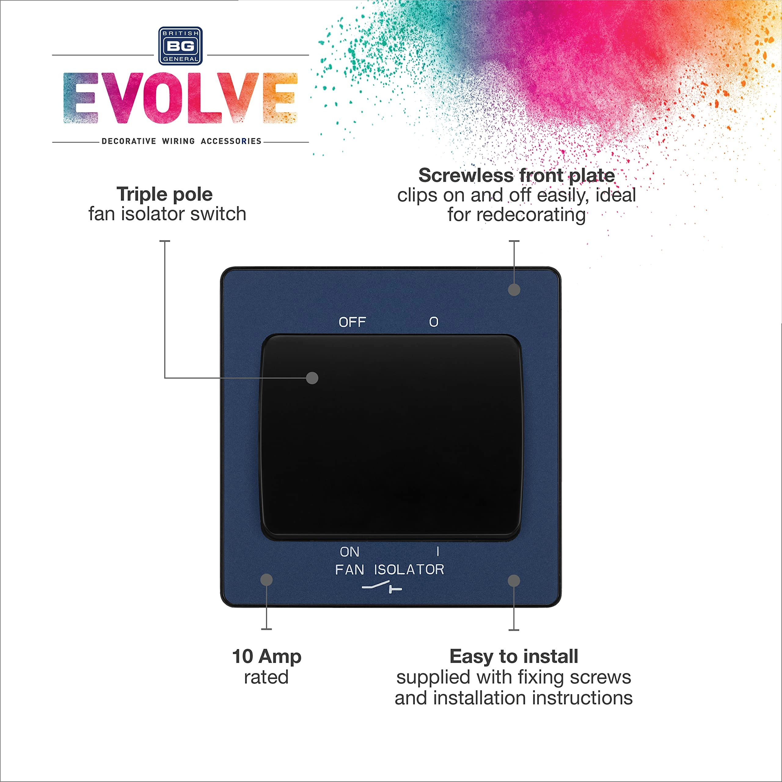 Evolve Fan Isolator Switch - 10A Triple Pole