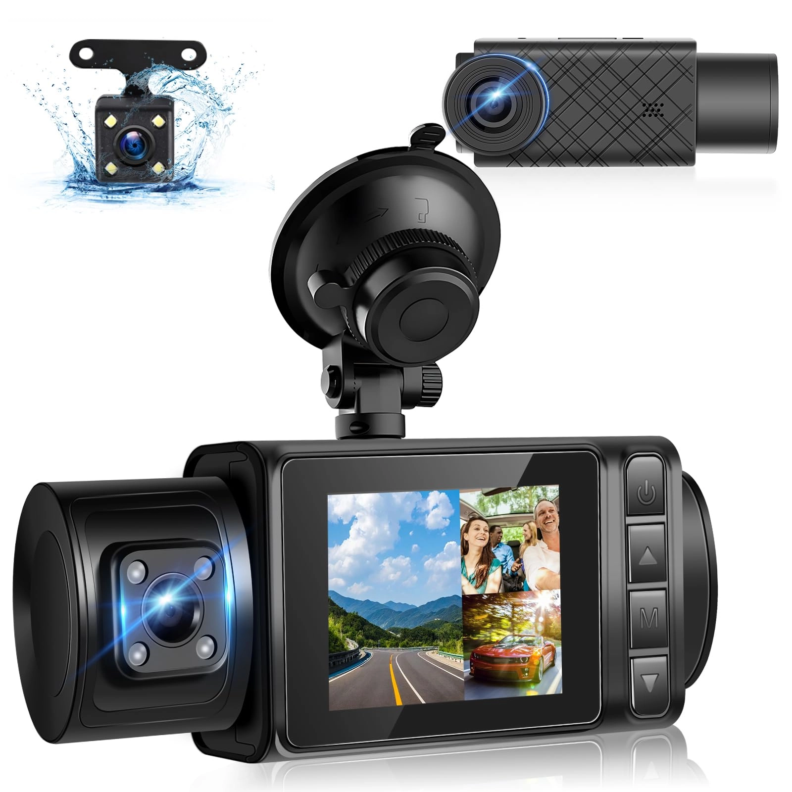 podofo 3 Channel Dash Cam - 1296p