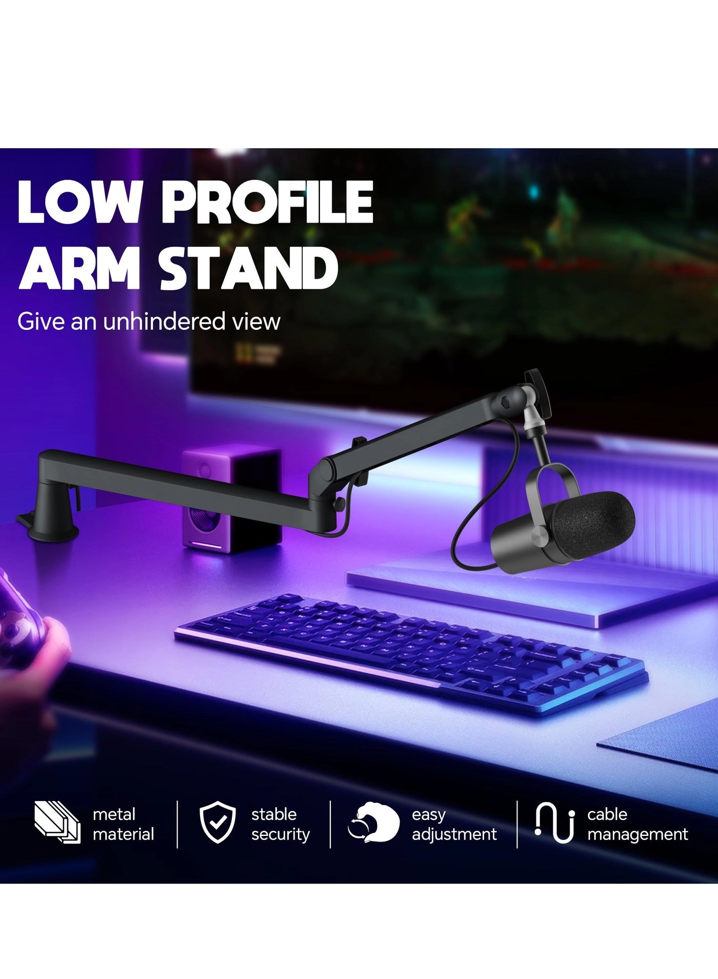 Microphone Boom Arm - Low Profile 360° Rotation Cable Management