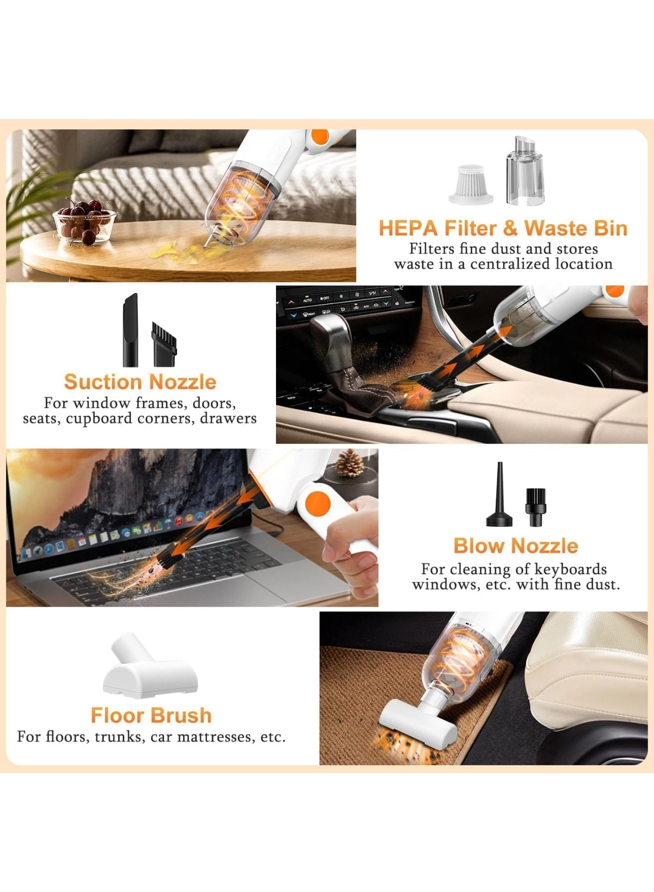 Cordless Handheld Vacuum & Air Duster - 4000mAh