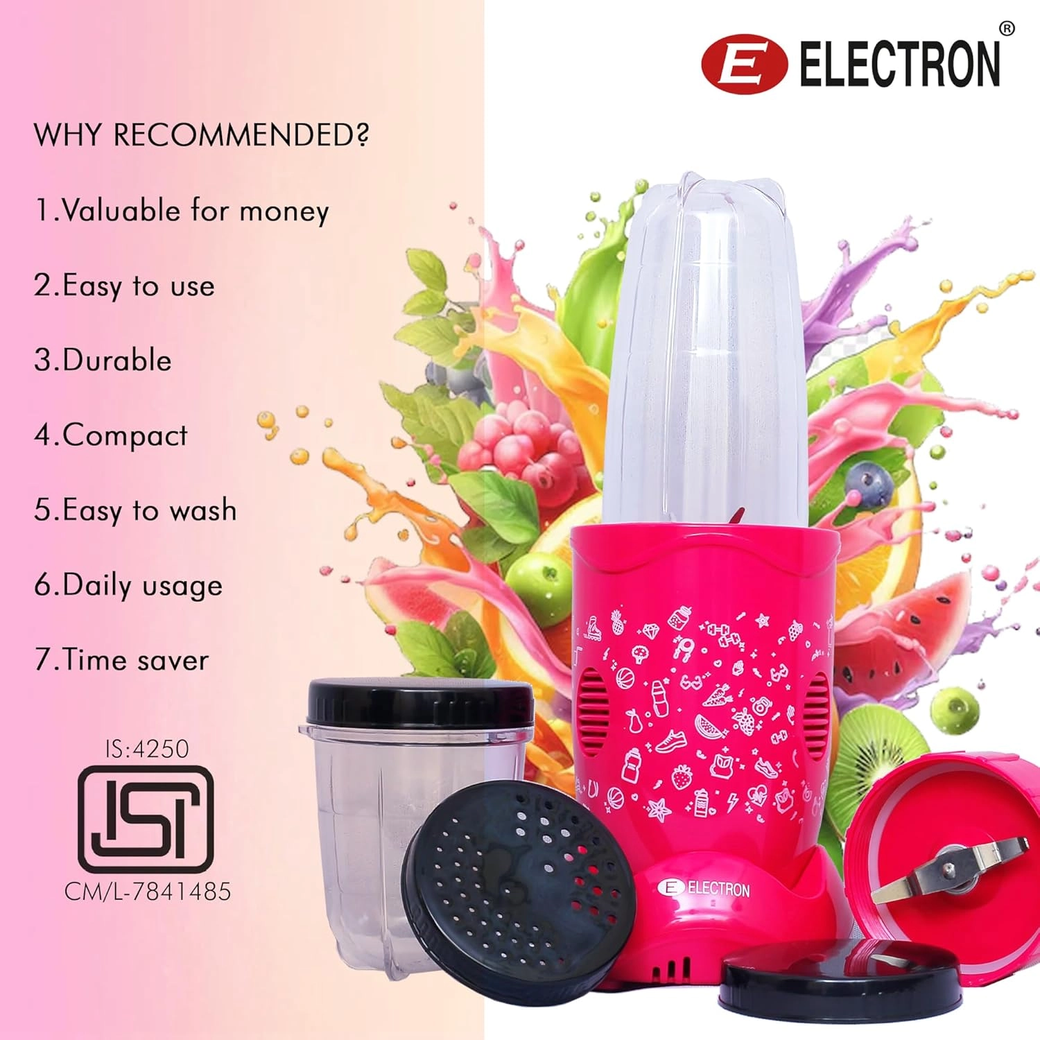 NutriBoost Power Blender - Smoothie Maker SS Blades pink