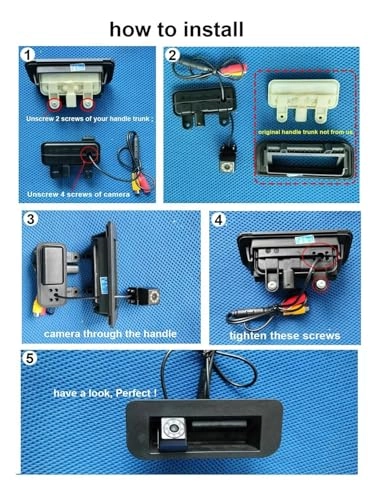 Tailgate Handle Rear View Reversing Backup Camera - Night vision 4-PIN Cable HD