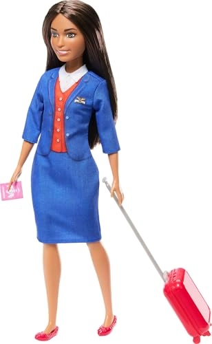 Flight Attendant Fashion Doll - Brunette Removable Blue Uniform Ages 3+
