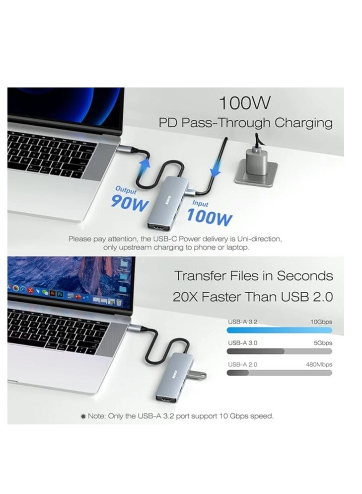 5in1 USB C Hub - 4K HDMI 3 USB-A 100W Power Delivery