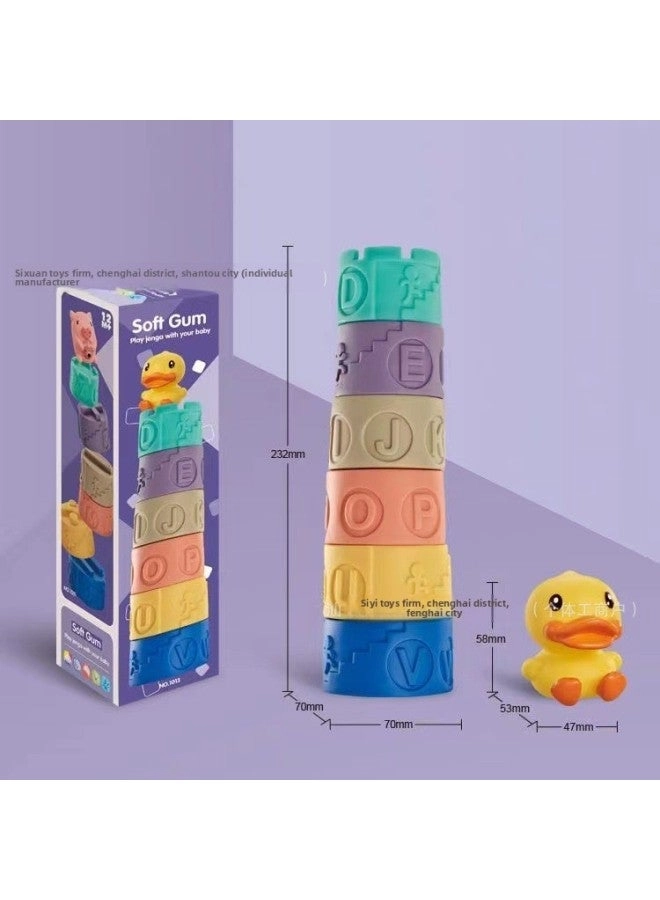 Soft Rubber Stacking Tower - Alphanumeric 6 Layers + Duck