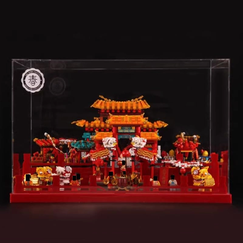 Clear Acrylic Display Case - 35x30x25cm Red Bottom