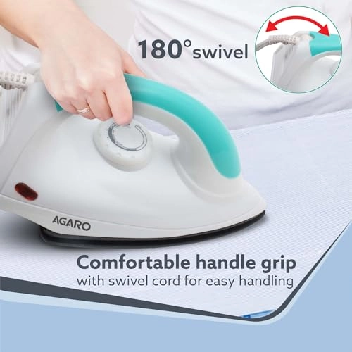 Grand Electric Dry Iron - 1000W Non-Stick Green & White