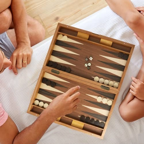 Wooden Folding Inlay Backgammon - Premium Double Stripe