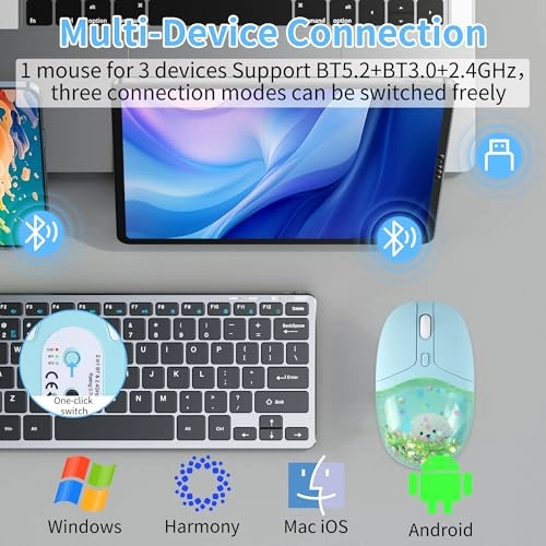 Aqua Mouse with Liquid Quicksand Sequins - Bluetooth USB