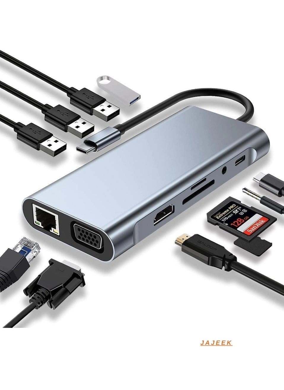 10-in-1 USB C Hub Docking Station - 4K HDMI VGA Ethernet