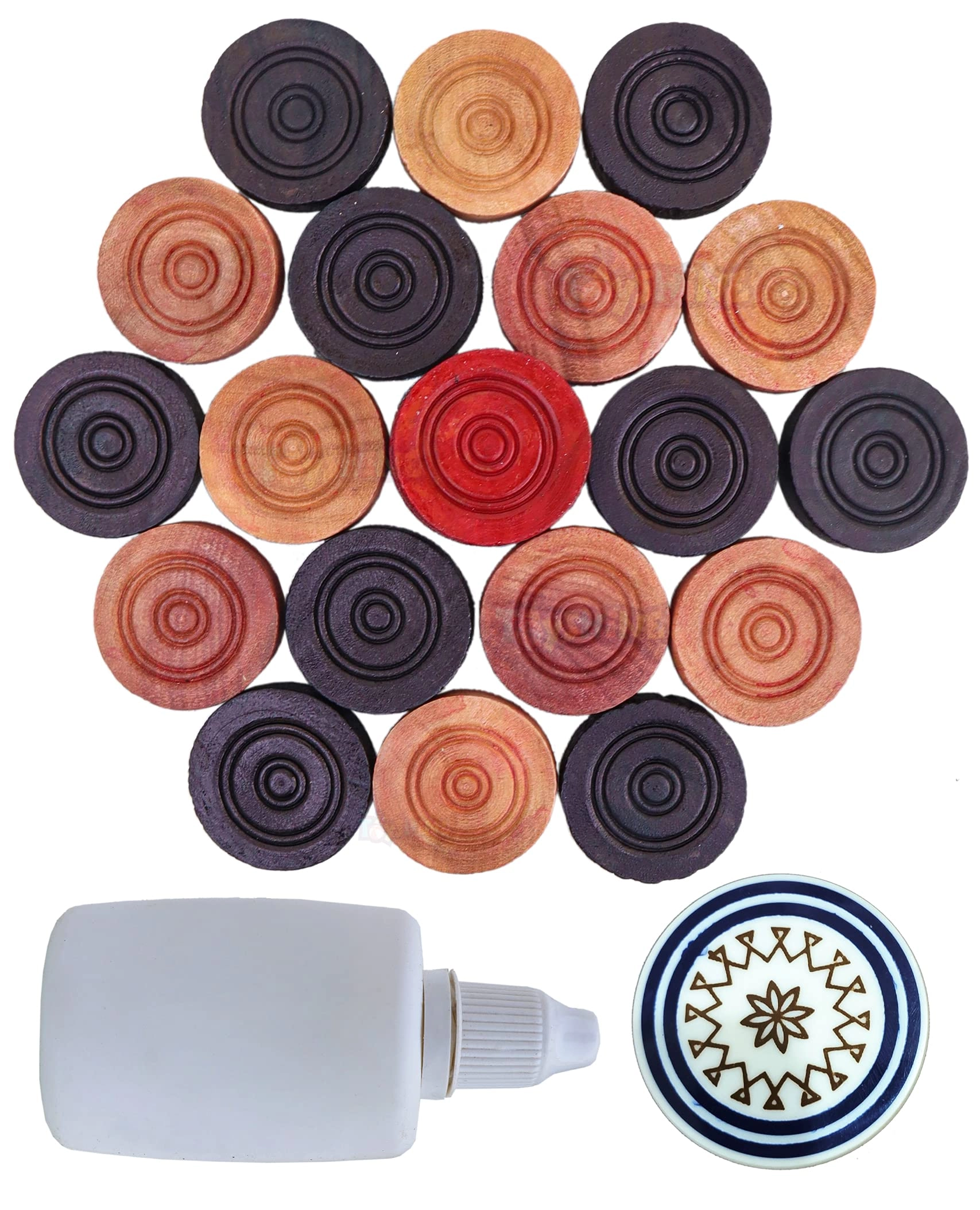 Toyshine Carrom Coins - Wooden + Striker - Tournament Grade + Urea Powder