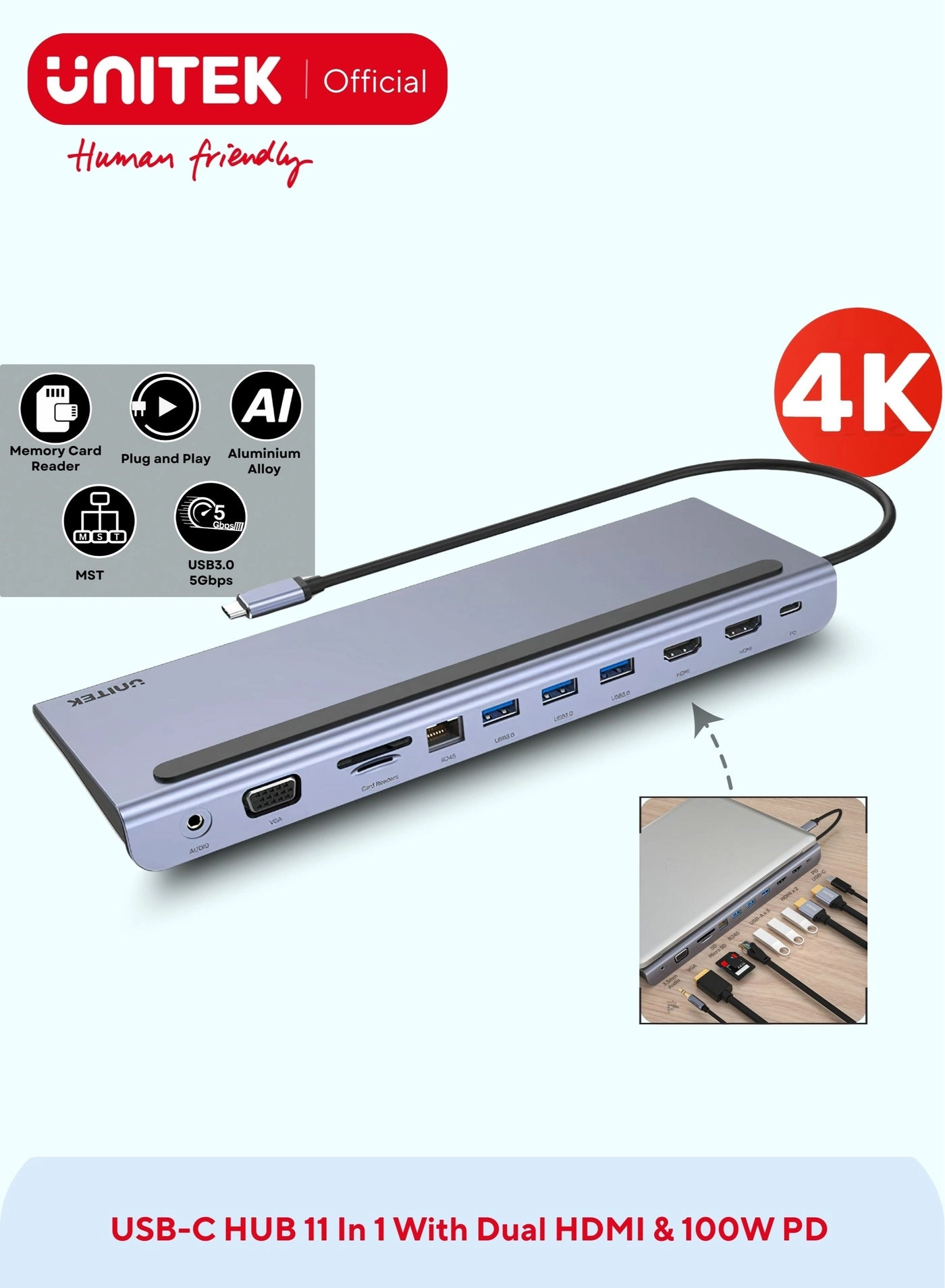 UNITEK USB-C Universal Docking Station - USB Type C Thunderbolt 3
