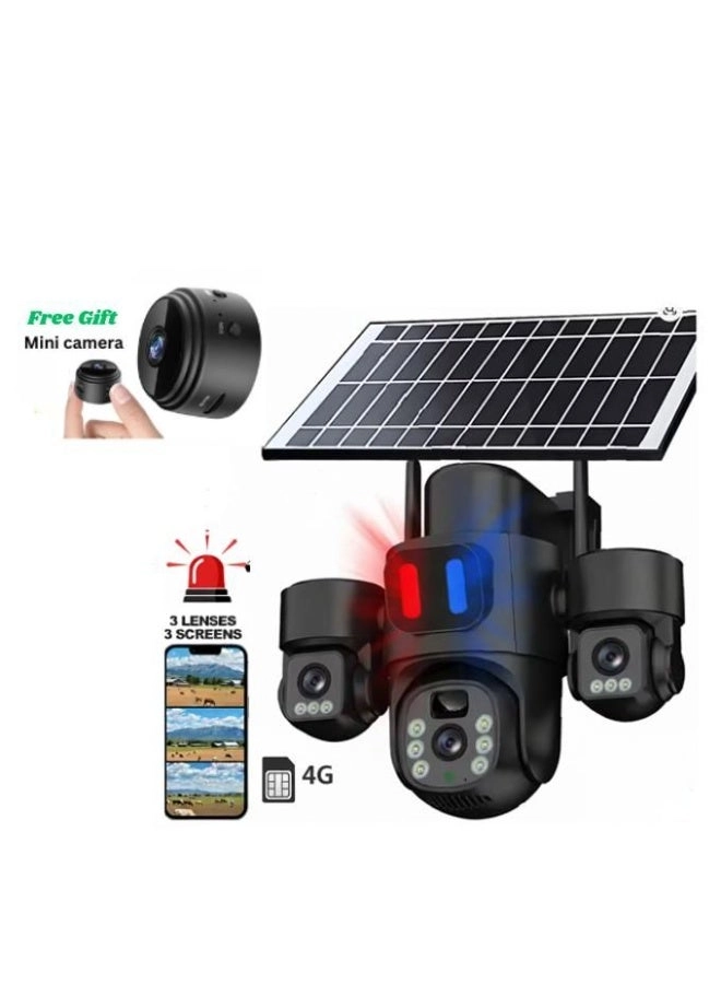 HONTON Solar Powered Multi-lens Warning Camera - 12MP 5G Wi-Fi 10X Zoom