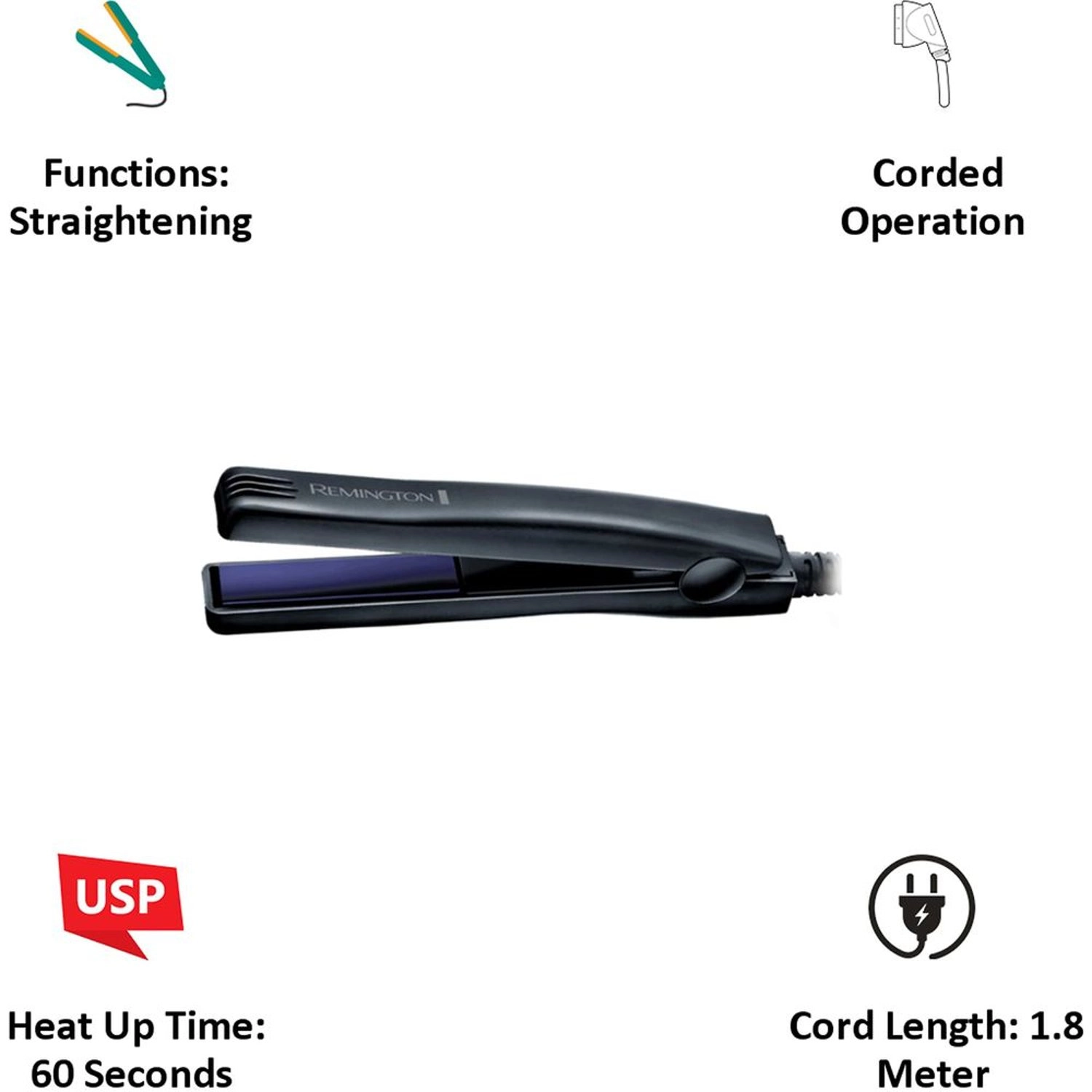 Mini Hair Straightener - Black 200° Celcius