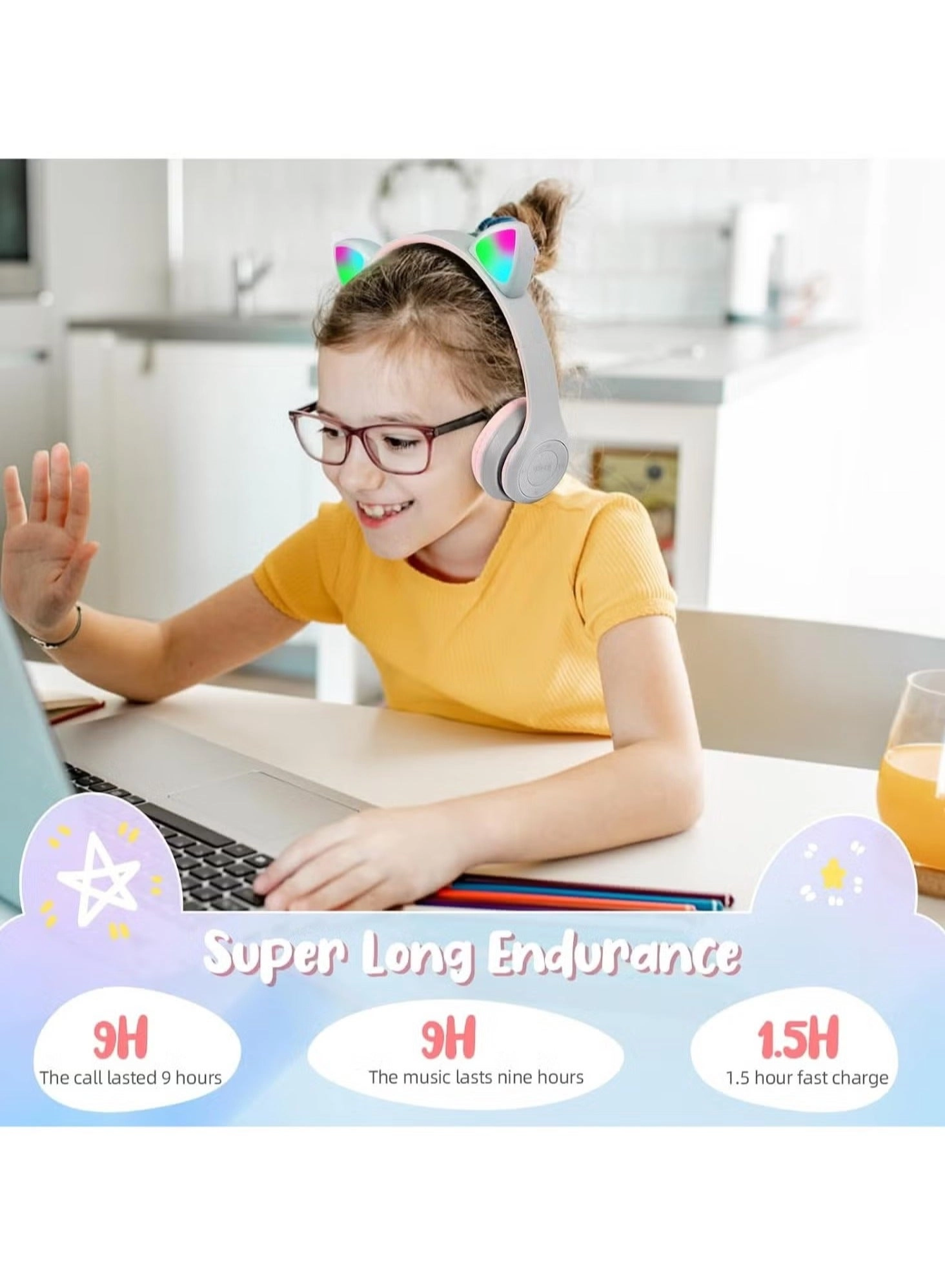 Kids LED Glow Wireless Headset