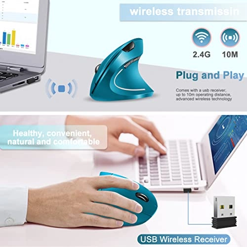 Ergonomic Vertical Wireless Optical Mouse - USB