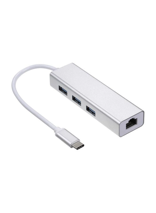 NIBEMINENT Type C 3-Port USB Hub With RJ45 Ethernet Port Adapter
