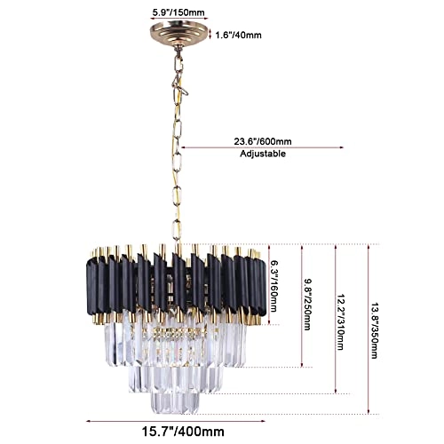 Crystal Chandelier - 15.7'' 3-Tier Back Gold