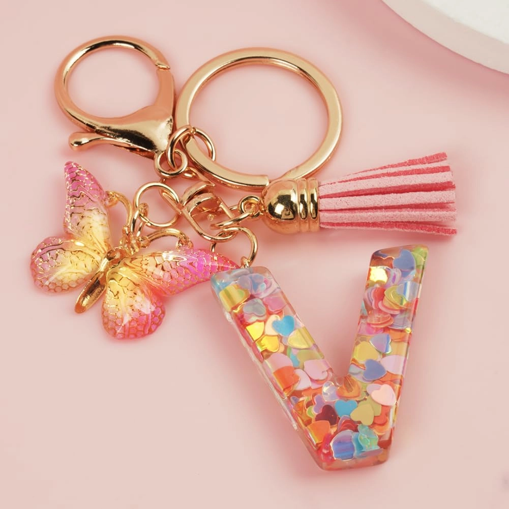 Initial Letter Keychain - Butterfly