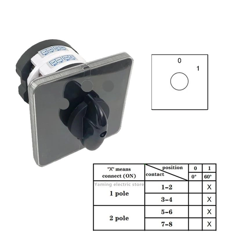 YMZ12-50/2(0-1) - 50A 2 Pole 8 Terminals Rotary Cam Switch