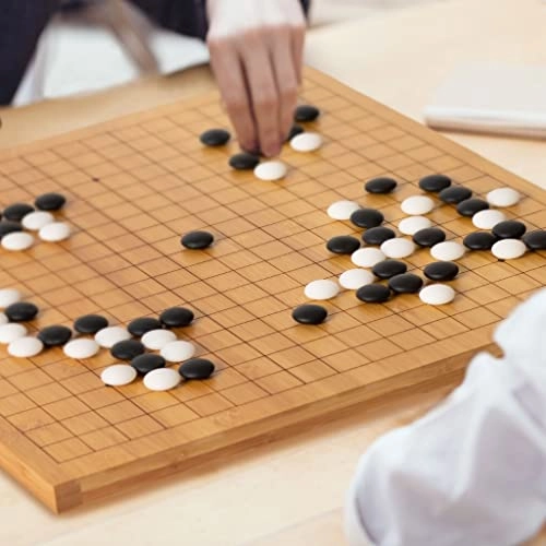 Go Game Set - Bamboo Etched Reversible 19x19/13x13 Double Convex Yunzi Stones