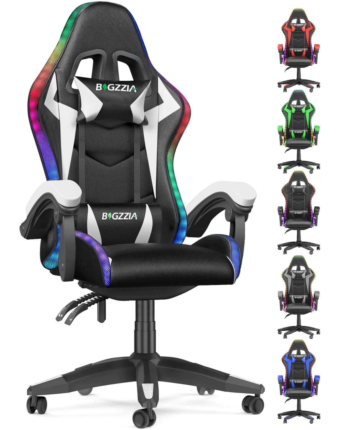 white LED gaming chair - RGB Reclining PU Leather