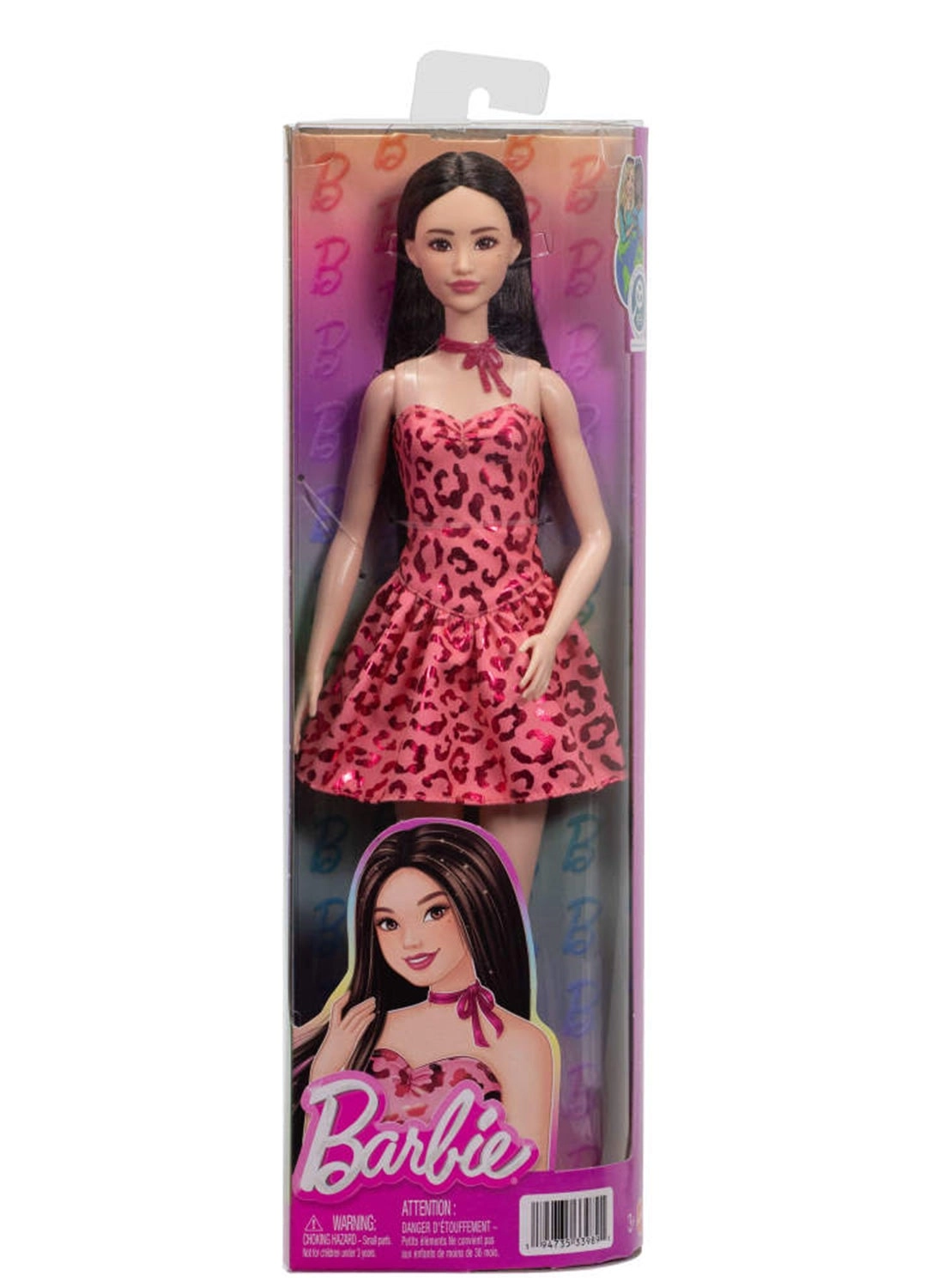 Barbie Fashionistas - #246 Black Hair Pink Leopard Print Strapless Dress Ages 3+