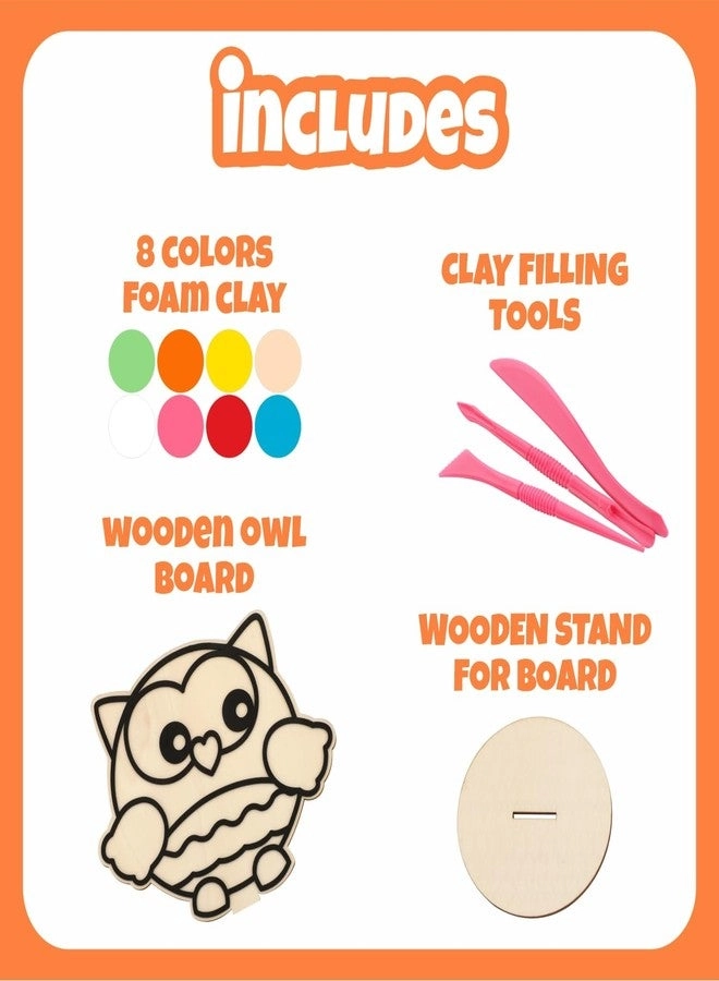 Wooden Owl Board - DIY Super Clay Art Kit 8 Colors