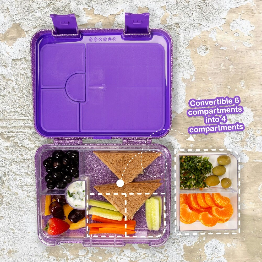6 / 4 Compartment Bento Lunch Box - Tropical - Pink 350 ml