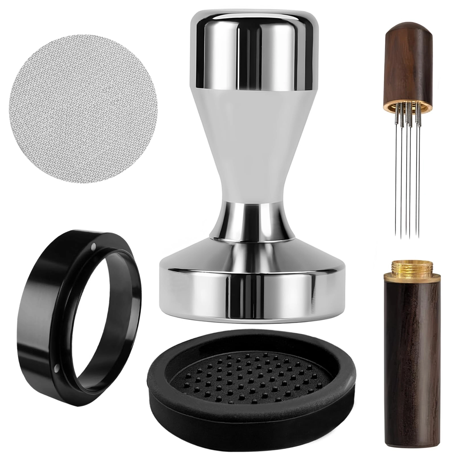 hahago Espresso Tamper - 51mm + Wdt Tool + Espresso Tamper Mat - Silicone + Espresso Dosing Funnel - 51mm Magnetic + Espresso Puck Screen - 51mm 1.7mm