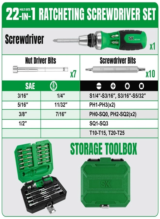 22-in-1 Ratcheting Slotted and Phillips Screwdriver Set (22 Pcs)