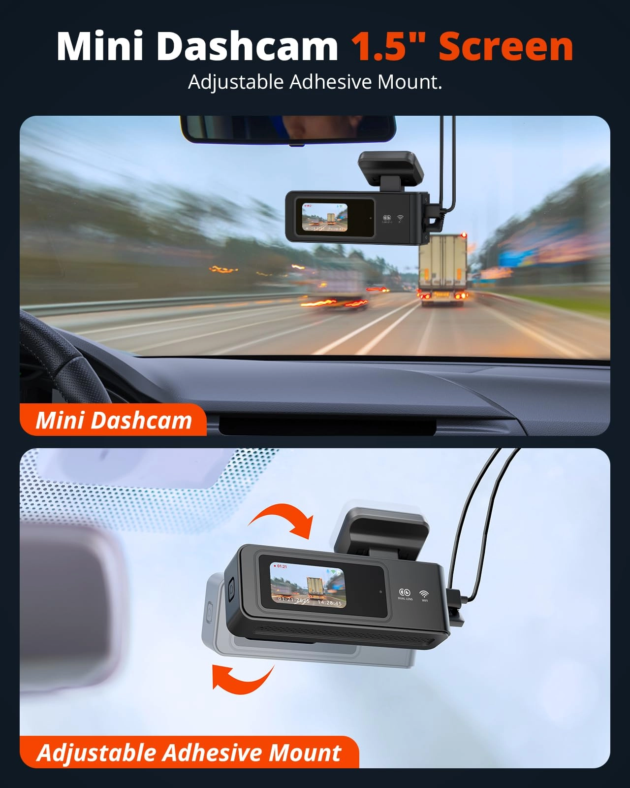 Wireless Dash Cam Front and Rear - 2K+1080P