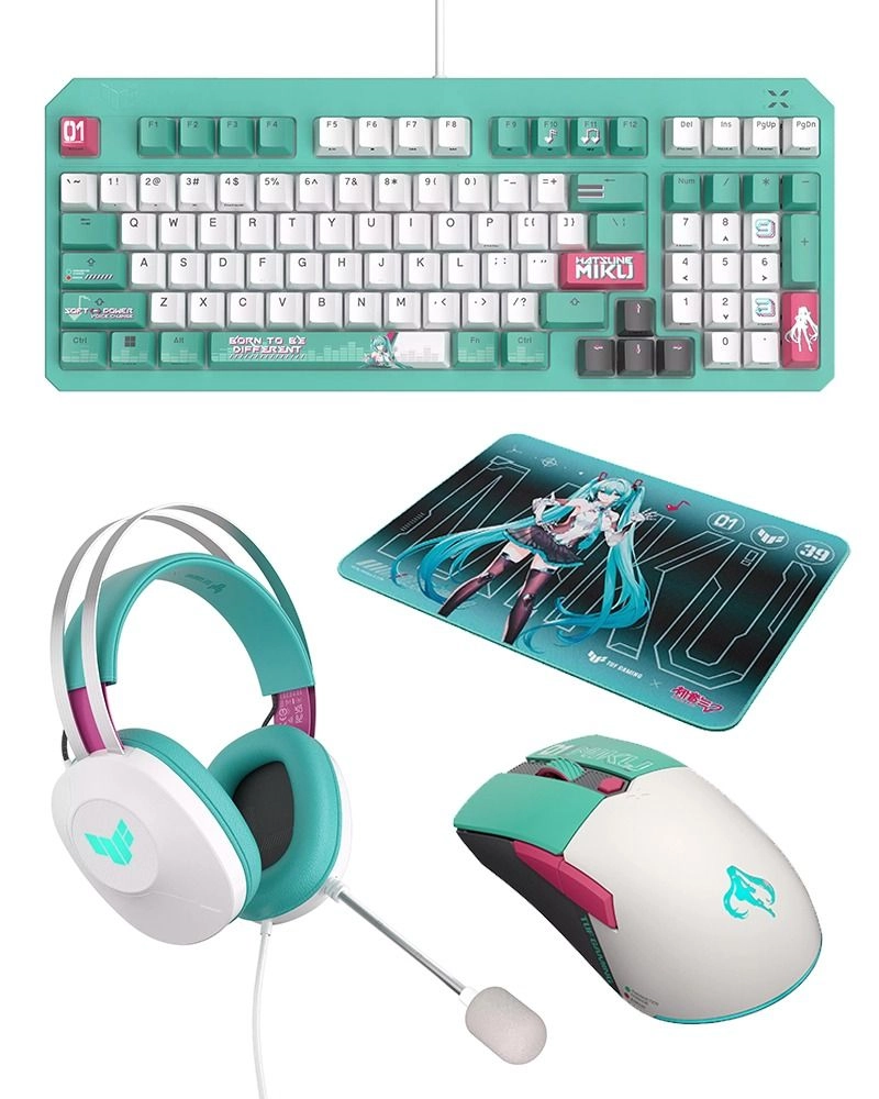 ASUS TUF Gaming x Hatsune Miku Headset - USB Type-A + TUF Gaming x Hatsune Miku Mouse - Tri-mode + Mouse Pad - 260 x 360 mm + Keyboard - 97-key
