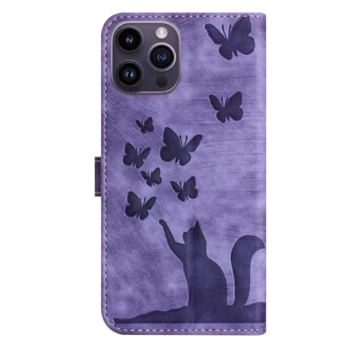 Cute Cat Case Wallet Embossed Flip Cover for iPhone 16 Pro Max
